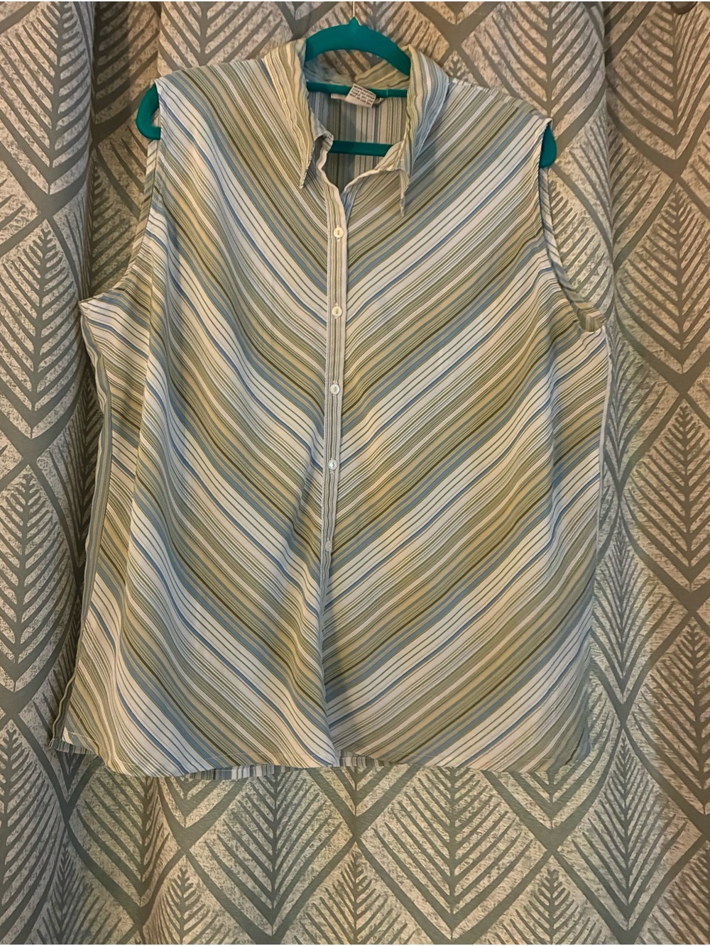 Voir Sleeveless Button-Front Striped Shirt in cream and Green Tones